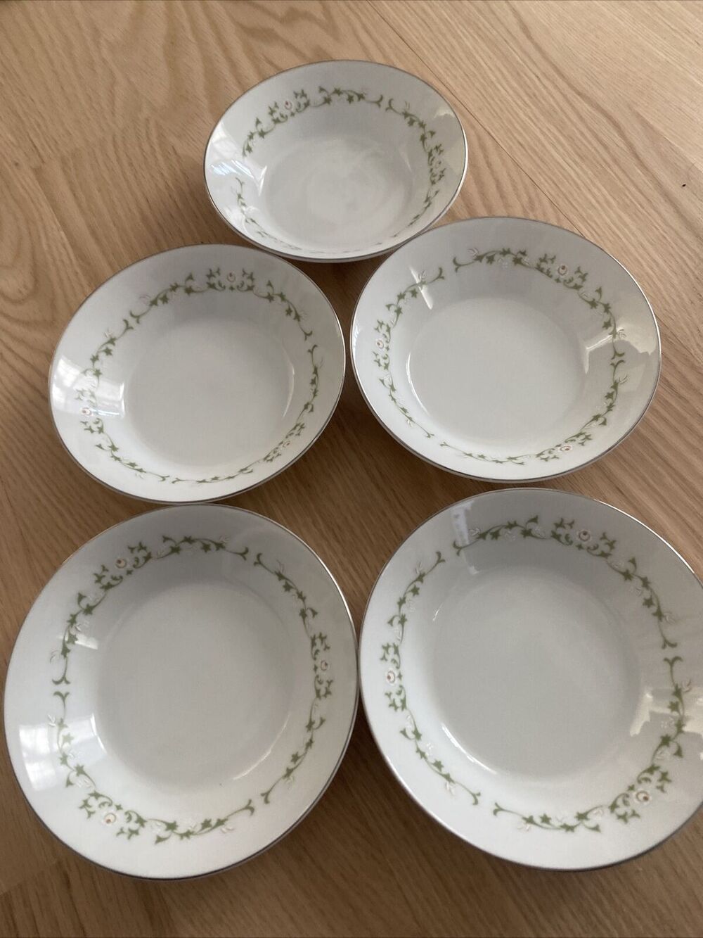 Sheffield “Elegance” 5.5” Bowls Set Of 5 Fine China Green Floral Rim Japan